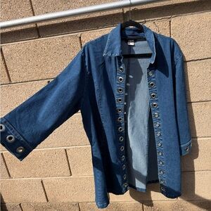 Vintage Blue Denim Jacket with Grommet Details